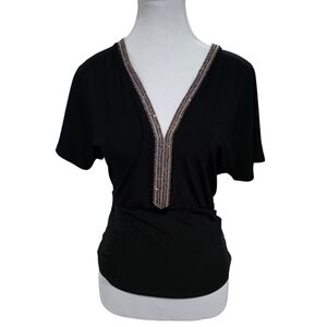 Jacaranda Short Sleeve Rhinestone Blouse Size Small